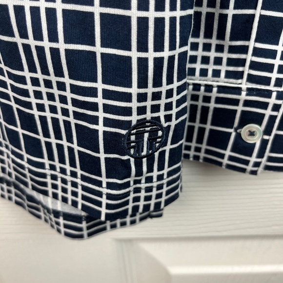 Tory Burch Sport Mercerized Plaid Camp Shirt Navy Size Small - Picture 3 of 5